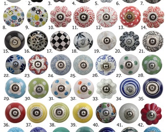 Ceramic Porcelain Door Knobs, Various Multi Coloured Designs, Kitchen Cabinet, Cupboard China Drawer Pulls