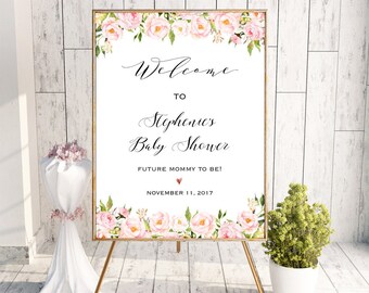 Printable All Purpose Welcome Sign Templates, Peony Floral Wedding Bridal Shower Baby Shower Poster 24x36 18x24 DIY Instant Download #104