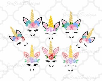 Unicorn svg, Unicorn face svg, Gold horn unicorn, Floral Unicorn eyelashes, SVG, DXF, unicorn face svg, Eps, Dxf, Png Cricut, Silhouette