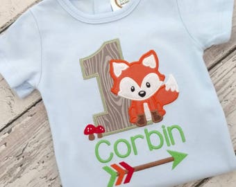 Woodland birthday shirt - first birthday shirt -fox birthday shirt - birthday bodysuit - woodland birthday party - woodland animals