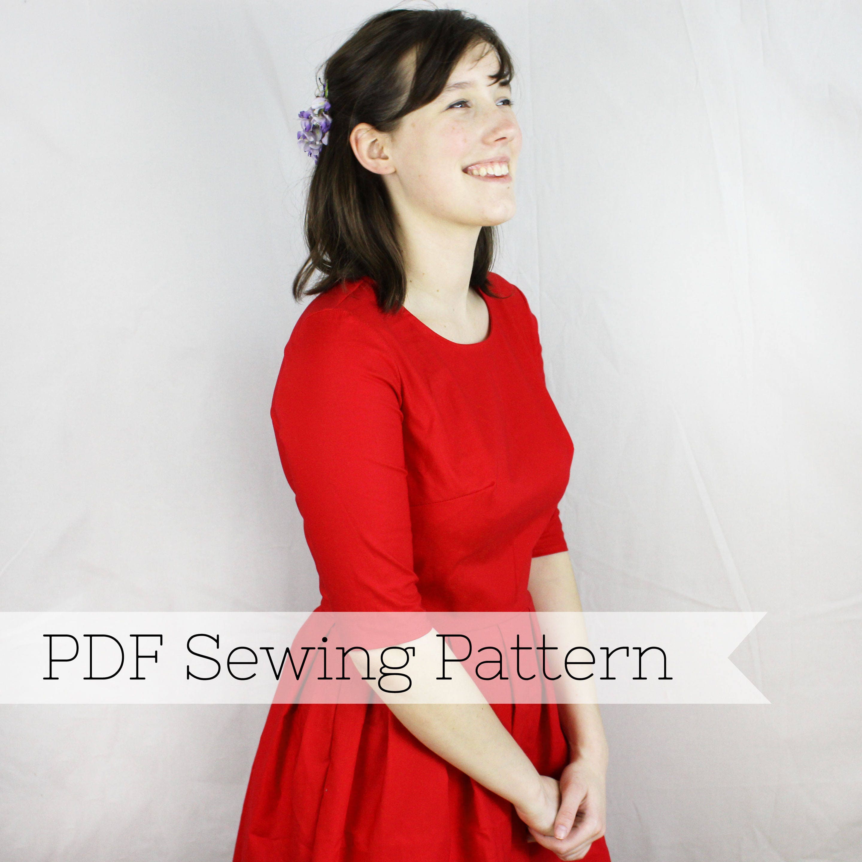 Three Quarter Sleeve Dress PDF Sewing Pattern Summer