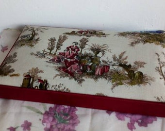 Fabric Covered Box, Vintage French Toile de Jouy Box, Photo Keepsakes Box, Treasures Box