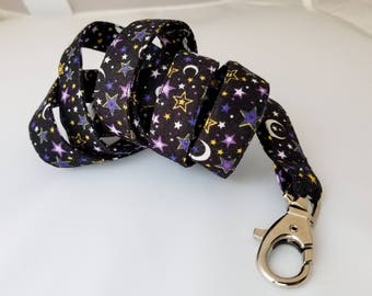 Breakaway Extra Long Safety Lanyard in Moon and Purple Stars for Nurses