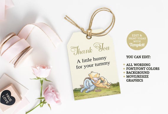 Winnie The Pooh Baby Shower Favor Tags Classic Pooh Gift