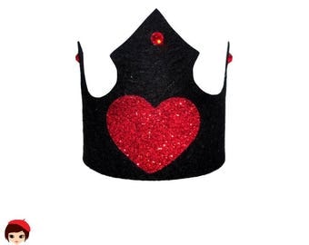 Queen of Hearts Crown - lightweight Black Felt or Foamy Clip Headband - Princess Black Swan