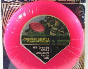 Vintage WHAM-O Toy Frisbee And Original Card 1970-Hot Pink Frisbee