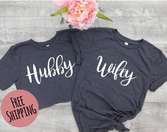 hubby wifey shirts, wifey hubby shirts, honeymoon shirts, wifey t-shirt set, couples shirts, bride shirts, groom shirts free shipping