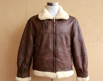VTG. Type B-3 USAAF Style Shearling Sheepskin Leather Flight Bomber Aviator Jacket Size M Uruguay