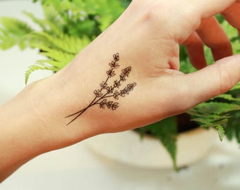 Lavender Twigs Temporary Tattoo, Collection of 2, Black Ink Tattoo Design, Botanical Drawing, Nature Tattoo