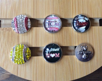 Snap Jewelry Baseball Snap/Baseball Mom/All About That Base/Softball/Softball Mom Snaps. Fits 18-20mm Gingersnaps, Noosa, Magnolia & Vine
