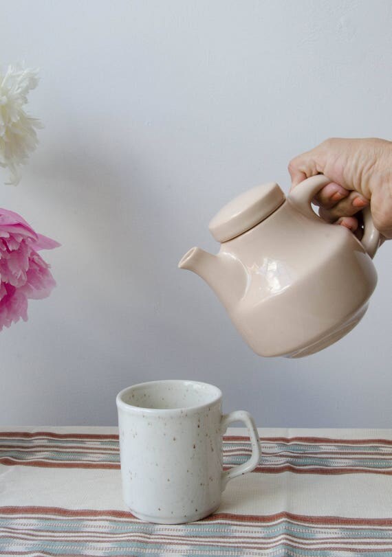 Ceramic Teapot, Vintage pottery. Pale Pink