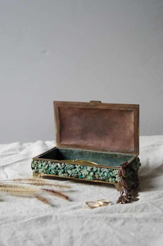 Vintage jewelry box. Blue and copper
