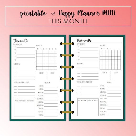 Happy Planner Mini Size This Month Monthly MO1P Insert