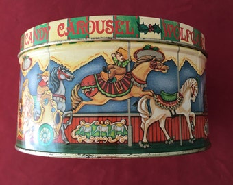 Vintage Wolfgang Carousel Candy Tin Litho