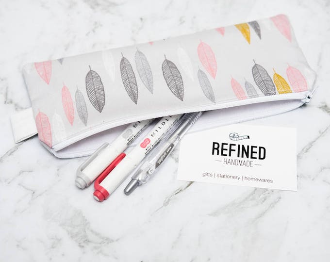 Pink and Gold Leaves Pencil Case