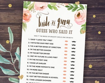 Guess Who Bride or Groom Bridal Shower Game He said she