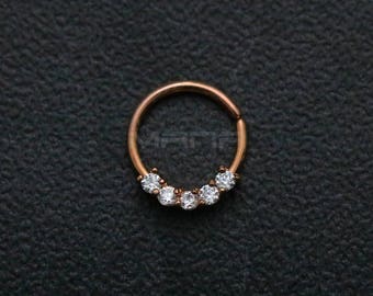 Rose Gold Nose Hoop, Crystal Bendable Septum / Daith / Ear Piercing Ring, Clear Crystal Nose Piercing, Rose Gold Septum Ring, H 504RG