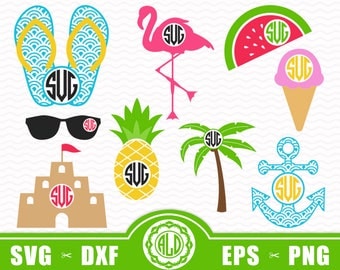 50% SALE - Summer Monogram SVG, Beach Monogram Svg, Svg files for silhouette, Svg files for cricut, Tropical Monogram Svg, Set of 9 Svg