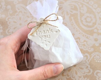 Square Thank You gift tags, wedding thank you tags, clay gift tags, wedding favor tags, wedding favours, thank you tags, white clay tags