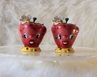 Vintage PY Anthropomorphic Strawberry Salt and Pepper Shakers