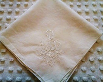 Elegant White Monogrammed Letter Initial B Vintage Hankie Handkerchief Wedding Bride Mother of Bride or Groom Flower Girl Bridesmaid Hanky