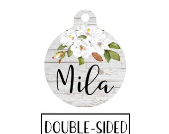 Pet ID Tag, Pet Name Tag, Pet Tag, Dog Tag for Dogs, Dog Tags, Dog Collar Tag, Dog Name Tag, Cat Tag, Cat Name Tag, Magnolia Flowers