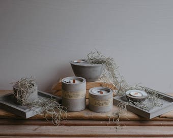 Organic soy wax candles in cement vase, beton, concrete, organic candles, essential oil, handpoured, vegan, essetial oils