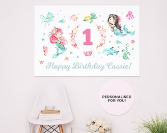 Mermaid backdrop, PRINTABLE Mermaid sign, Mermaid decorations, Mermaid poster, Mermaid Party decor Party banners Party backdrops Party signs