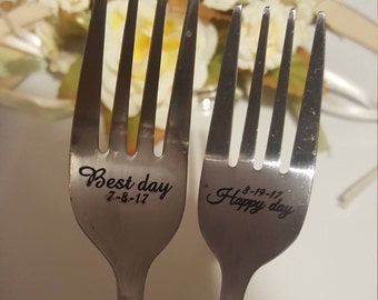Wedding CAKE forks, Engraved Forks, Wedding Gift, Personalized Fork Set, Engraved Wedding Flatware, Wedding Forks
