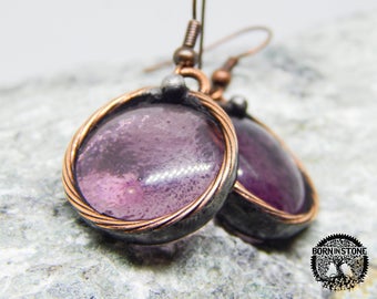 Purple earrings Copper earrings Steampunk earrings Vintage jewelry Round earrings Birthday gift For her For mom For sister For girlfriend