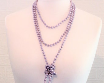 Lavender/Lilac Pearl Effect Necklace/Twin String of Pearls Bead Necklace/Retro Necklace/Circa 1980s