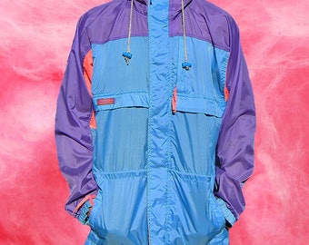 Vintage An Kou Neon Colour Block Windbreaker Jacket - 80s - L