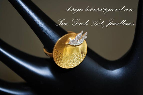 Dove Ring Sterling Silver Gold Jewelry Best Gift ideas for her Birthday Anniversary Woman Mother Girlfriend Greek Art Harmony & Peace Symbol