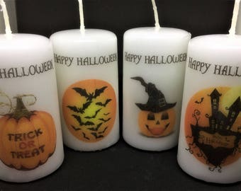 Set of 4 Halloween Candles, Happy Halloween, Halloween Candles, Trick or Treat, Personalised Candles, Halloween Decoration, Halloween Gift