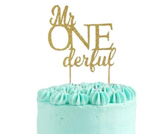 Mr One-derful Cake Topper - First Birthday Decor - Smash Cake Topper - Smash Cake Party Prop - Baby Boy's First Birthday - I Am One Decor