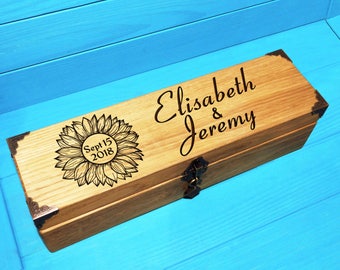 Wedding Wine Box-Sunflower Wine Box Ceremony-First Fight Box-Rustic Wedding Wine Ceremony-Wedding Gift-Sunflower Wine Box-Sunflower Wedding