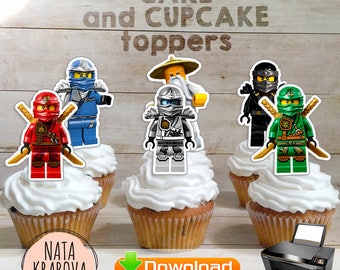 Lego Ninjago cake toppers, cupcake toppers - 8 files - Ninjago Printables Party Supllies - - Instant Download