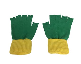 Pokemon Gloves Ash Ketchum Costume Cosplay Trainer Half Finger Fingerless Pair Adult Green Yellow Cuffs Anime Original Go Gift High Quality