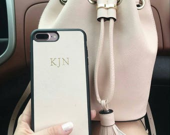 Cream Saffiano Leather Personalised Phone Case Iphone 6/6s