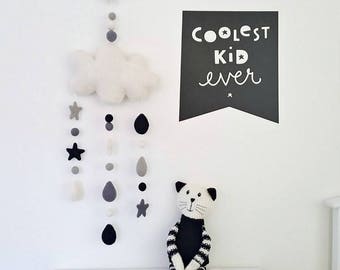 Monochrome Cloud Mobile, Baby Mobile, Crib Mobile, Nursery Mobile, Cot Mobile, Felt Mobile, Felt Ball Mobile, Baby Boy Mobile, Baby Shower
