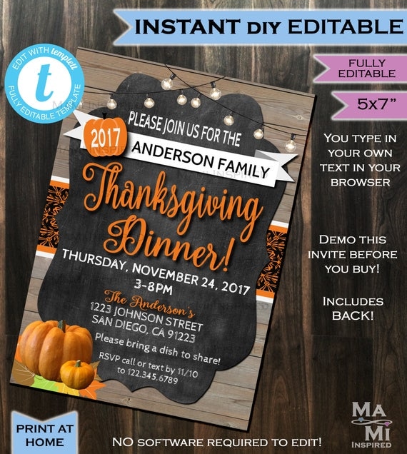 Thanksgiving Dinner Invitation