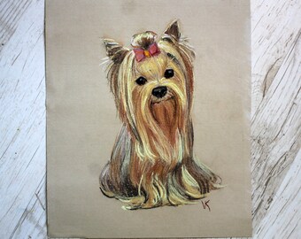 Pastel drowing portrait ORIGINAL Custom pet portrait Made to order picture Dog cat illustration Gift for animal lover York dog Cute dog
