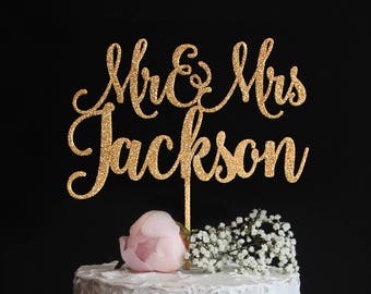Custom Wedding Cake Topper with your Last Name | Elegant Mr & Mrs Cake Topper | Sweet Calligraphy Wedding Cake Topper | Gold Silver Glitter