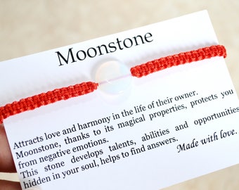 Rainbow moonstone bracelet White gemstone bracelet Zodiac jewelry Cancer Libra Virgo bracelet Red string bracelet KABBALAH bracelet