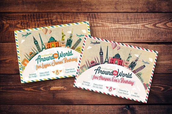 Around The World Birthday Invitations 1