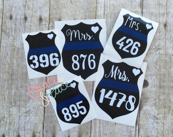 Glitter thin blue line LEOW police badge decals for cups, YETI ramblers, car windows, laptops, notebooks, tumblers, coffee mugs, etc.