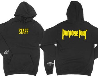 Justin Bieber Purpose Tour | Unisex Hoodie Pull over | Merch Black Hoodie | Justin Bieber Staff Hoodie