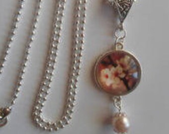 Long necklace, bronze flower embossed / gift / birthday / Christmas/holiday/thank you