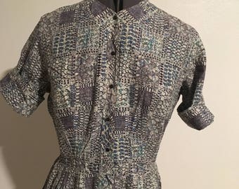 Volup Size L 1950s Fit and Flare Shirtwaist Cotton Dress