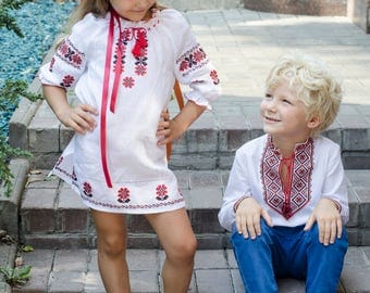Linen Embroidered Dress Ukrainian Vyshyvanka Dress for girls